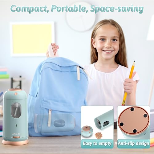 AFMAT Robust Elektrischer Anspitzer USB, Ringpunkt Automatischer Bleistiftspitzer für 7-11,5mm Bleistifte, Wiederaufladbar mit Batterie für Dicke und Dünne Stifte, Blau PSC8