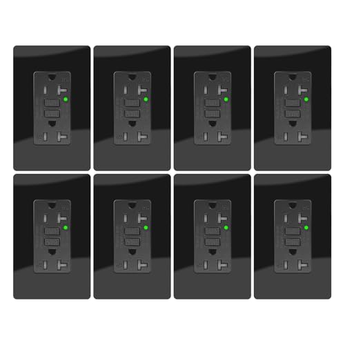 20A Black GFCI Outlet, TR &amp; WR Ground Fault Protector with LED Indicator, Tamper &amp; Weather Resistant GFI Electrical Receptacle, ETL Listed, Wallplate Included, 8 Pack