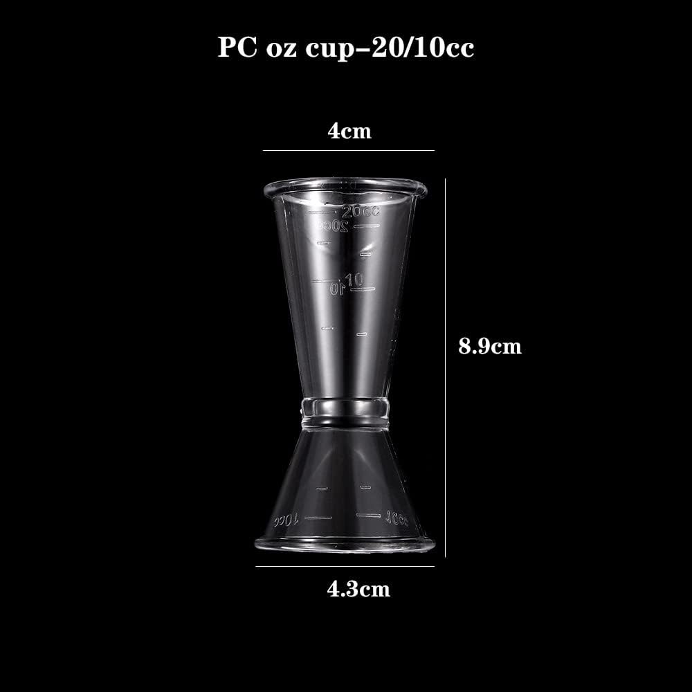 Leadigol 4 Pcs Plastic Double Jigger, Clear Cocktail Double Head Measuring Cup Set of 10/20ml or 20/40ml Jigger Shot Home Kitchen Bar Tools