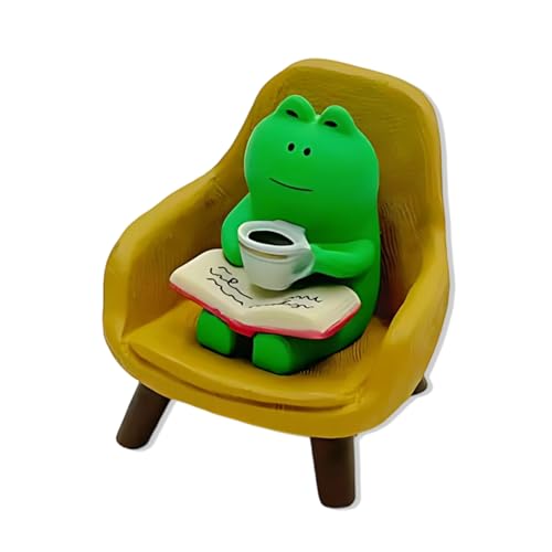 YSFVNP Desk Decor，Miniature Frog Statue, Adorable Reading Frog Sculpture with Chair for Office Desk, Bookshelf and Home Decoration (Yellow)