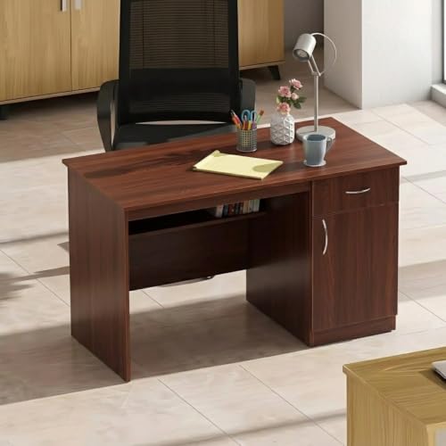 Image of TEKAVO Cron Computer Table for Home pc with Storage Drawer | Office Laptop Table for Work from Home |110L x 50W x 74.5H CM | Brown
