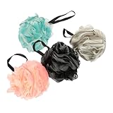 SMASOLO 4 piezas Bolas de Baño Exfoliantes Colgantes Esponja de Malla Suave PE Colores Surtidos Verde Gris Negro y Rosa Material Seguro y Duradero para Ducha y Cuidado Corporal