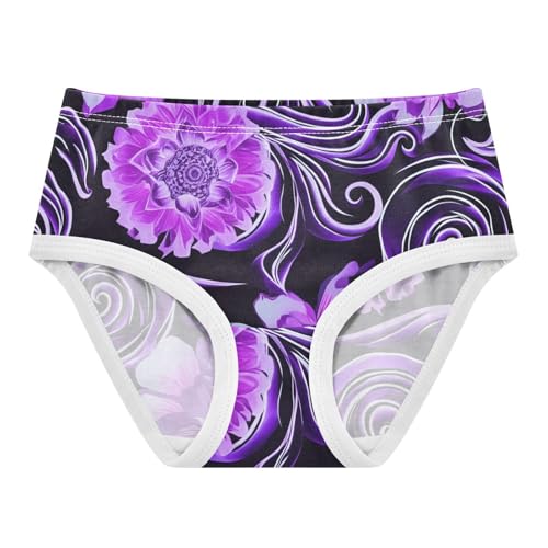 Fancy Toddler Underwear Custom 2t Cotton Panties for Girl Ornate Purple Floral Black Briefs Kids Undies