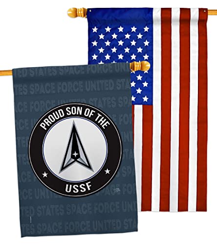 Breeze Decor Proud Son USSF House Flag Pack Armed Space Force United State Air American Military Delta Official Applique Decoration Banner Small Garden Yard Gift Double-Sided, Made in USA