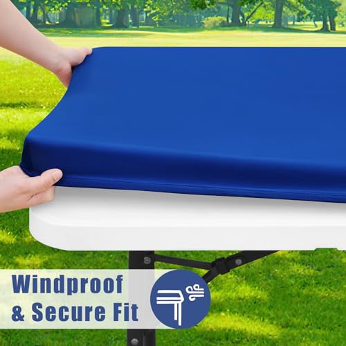 Moosfor Spandex 6 Foot Rectangle Table Cloth, Elastic Fitted Tablecloths for Picnic, Stretch Washable Patio Table Cover for Outdoor, Camping, Banquet and Parties (Blue, 30"x72") by Moosfor - Image 3