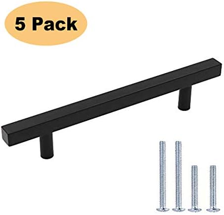 Peaha 5in Cabinet Handles Black Kitchen Cabinet Pulls 5 Pack - J22BK 128mm Cabinet Pulls Black Handles for Kitchen Cabinets File Cabinet Hardware for Bathroom, Bedroom, Wardrobe