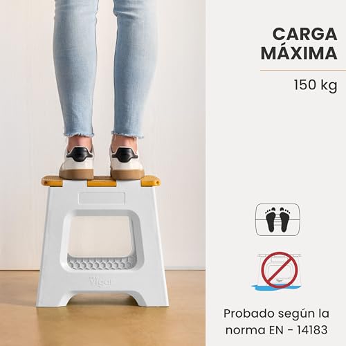 Miniatura 5 de Vigar Taburete Plegable Compacto Para Adultos, 32 Cm Taburete Plegable Antideslizante Para Casa, Dormitorio, Baño, Armario, Oficina, Soporta Hasta 150 Kg, Gris, Bamboo Print On Top