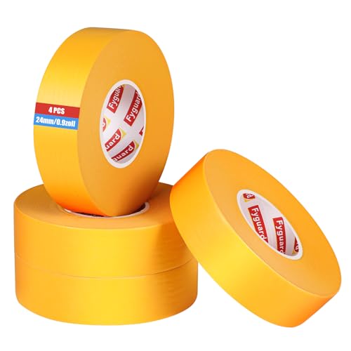 Fyguard 4 Rolle Goldband, 24mm x 50m Kreppband Malerkrepp Golden Masking Tape Malerband Papierklebeband Hitzebeständig UV-Beständig für Alltägliche und Industrielle Zwecke
