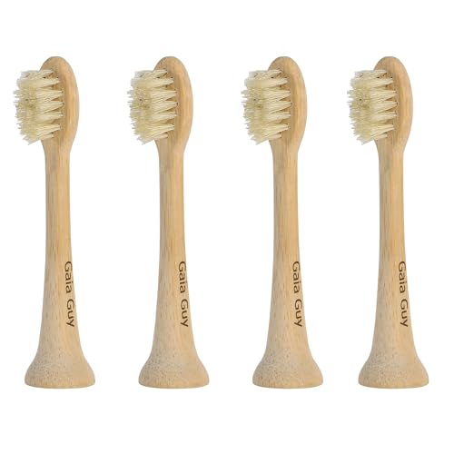 Gaia Guy Testine di ricambio per spazzolino elettrico in bambù e setole di cinghiale (confezione da 4) - Bambù non rivestito