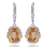 joyas de plata hechas a mano 925 Sterling Silver Oval Cut Citrine Dangle Earrings