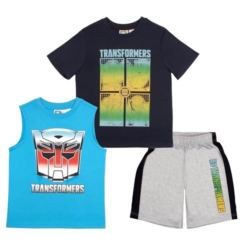 Transformers Boys 3 Piece Short Set Short Sleeve Shirt Tank Top and Shorts Set 3 Pack Bundle for Kids and Toddlers Boys Clothes (Navy Blue and Sky Blue Size 4) - image 1