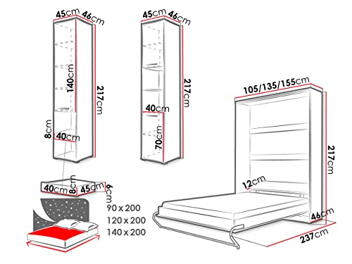 Mirjan24  Schlafzimmer-Set Concept Pro I Vertical, Wandklappbett und 2 Regale, Wandbett mit Lattenrost, Bettschrank, Klappbett, Funktionsbett (Weiß, CP-01 (140×200)) - 8