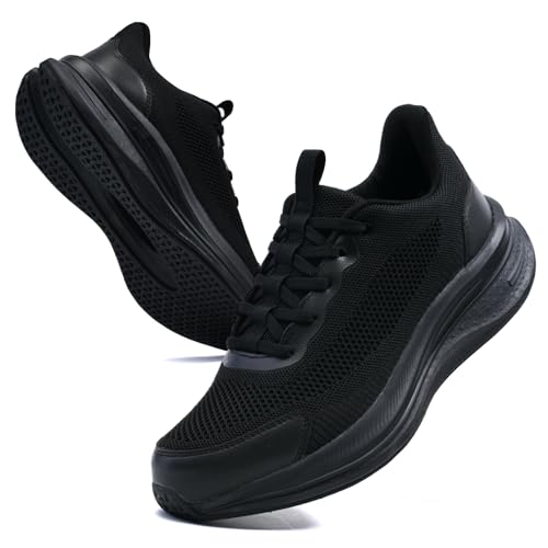 UPREDOXZ Men's Slip On Walking Shoes Comfortable Tennis Breathable Mesh Work Shoes Athletic Gym Non Slip Running Workout Training Fashion Sneakers All Black 8