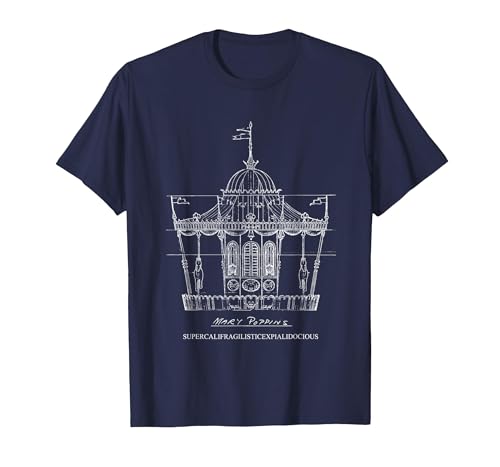 Mary Poppins Carousel Sketch T-Shirt, Men, Navy Blue, Medium