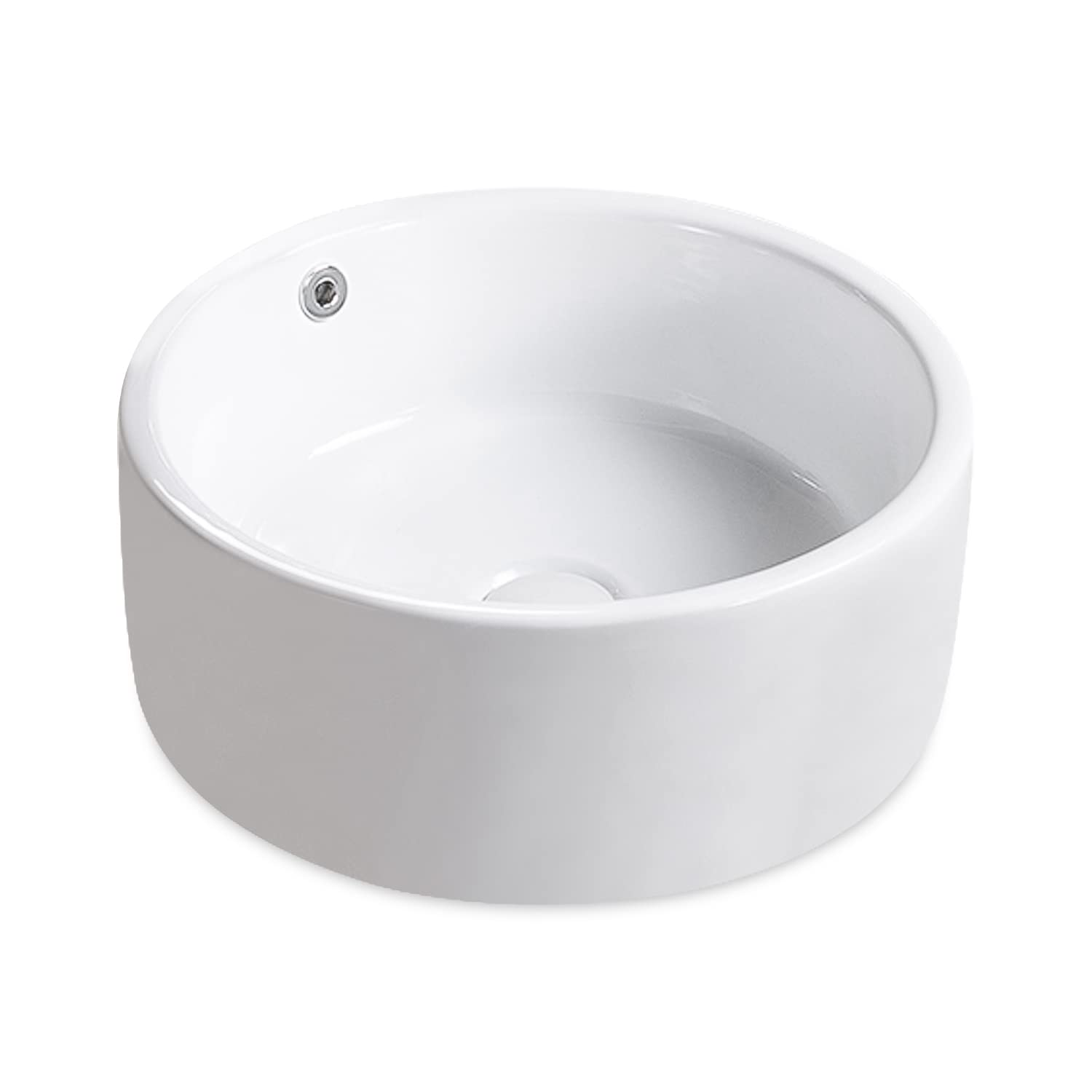 SATICO Bathroom Vessel Sink AB16167 Round White Ceramic Round Vessel Sink 16.75"x 16.75"x6.63"