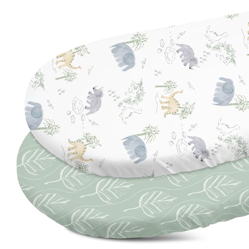 Gllquen Baby Bassinet Sheets Set 2-Pack, Breathable Cozy Bassinet Fitted Sheet Universal Fit Standard Mattress Oval Rectangle Cradle Baby Sheets for Baby Boy Girls Unisex 32\"x16\"(Elephant)
