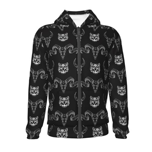 Ram and Tiger Skulls Kid Hoodies Boys Zip Up Sweatshirts Girls Pullover with Pocket2