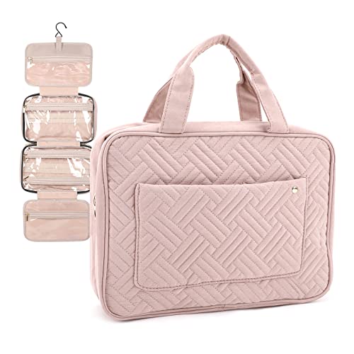 Brynnl Trousse de Toilette à Suspendre, Organisateur de Voyage à Suspendre Trousse de Toilette Pliable Trousse de Toilette Étanche Organisateur de Douche Sac pour 2-3 Jours de Voyage (Pink, M) Cover
