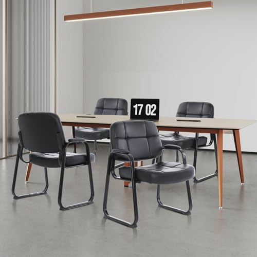 Image of CLATINA Big & Tall Waiting Room Guest Chair Comfortable Reception Chairs with Bonded Leather Padded Arm Rest and Sled Base for Office Reception Lobby and Conference Desk, Black(8 Pack)