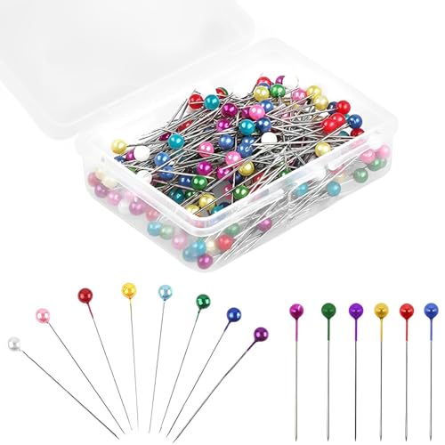 MIETONG Stecknadeln mit Kopf - 300 Stück Glaskopfnadeln Edelstahl Stecknadeln Lang Mehrfarbig Glaskopfstecknadeln für Basteln Nähen Säumen Craft Jewelry Komponenten Dekoration (38mm)