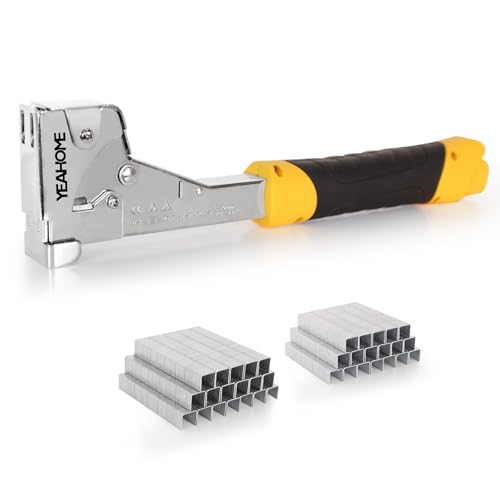 YEAHOME Heavy Duty Hammer Tacker with Anti-jam Magazine, Steel Construction Manual Hammer Stapler with 6000 T50 Staples for Construction, Roofing, House Wrap, Insulation