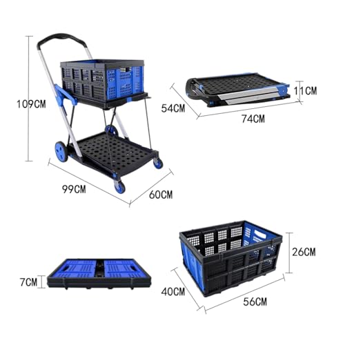 Carretilla plegable multifuncional de 2 niveles con ruedas y cesta miniatura 2