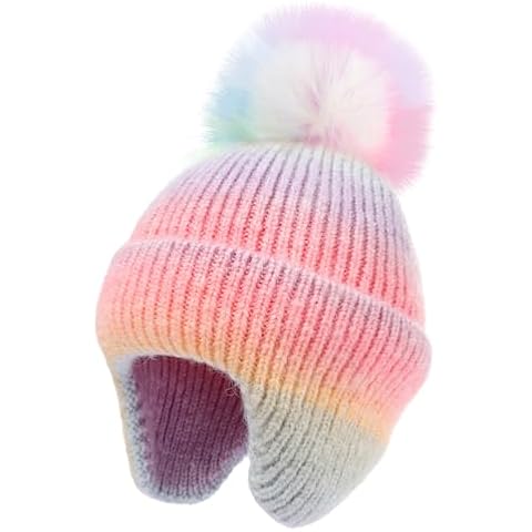 Girls Rainbow Knit Beanie Hat by KDVOG Cover