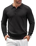 COOFANDY Men's Classic Polo Shirt Casual Knit Long Sleeve Polo Shirts Black