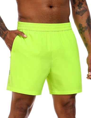 MIER Mens Running Shorts with 5 Inch Inseam, Quick Dry Athletic Shorts for Gym Workout Exercise Training, 3 Zipper Pockets