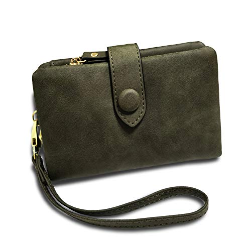 Image of Ladies Wallet RFID Blocking Women Leather Wristlet, Army Green, Size Medium