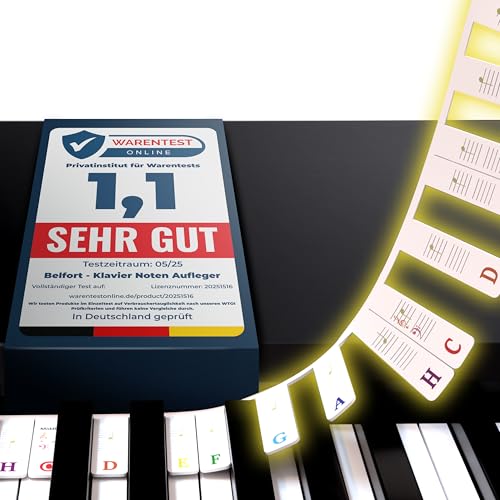Belfort Klavier Noten Aufleger für Anfänger - bunt - Abnehmbare Silikon Klavier Tastenbeschriftung + eBook (keine Klavier Aufkleber nötig) Klavier Zubehör für 88 & 61-Tasten Piano/Keyboard