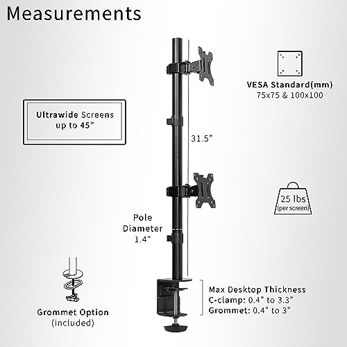 Image of VIVO Dual Vertically Stacked Ultra-Wide Monitor Desk Mount, Extra Tall Heavy Duty Adjustable Stand for 2 Ultrawide Screens up to 45 inches, 25 lbs Per Screen Capacity, Black, STAND-V200R