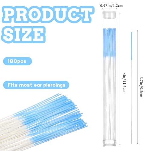 180 Pcs Earrings Hole Cleaner, Disposable Piercing Hole Cleaner Ear Piercing Care Cleaning Tool Piercings Cleaners Floss Earring Holes Cleaners Floss for Women Men(Blue)