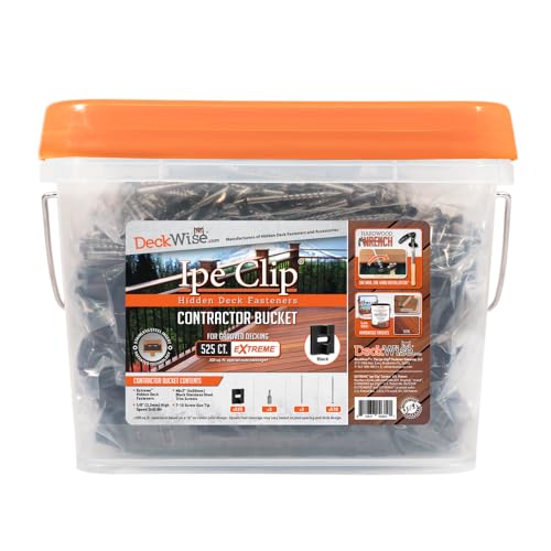 DeckWise (Black) Ipe Clip Extreme Hidden Deck Fasteners, 3/32" Spacing, Includes Stainless Steel Black #8x2 Trim-Head Screws for 300 Sq. Ft. of AD Hardwood or Thermal Wood Decks (525 Bucket)