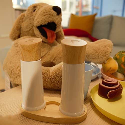 Wooden Salt And Pepper Grinder Set With A Wood Tray, Premium Beach Wood, Elegant Refillable Salt Pepper Mill, Salt & Pepper Shakers For Seasoning, Stylish Gift Set By Tessie & Jessie (6"+6") #TOP6