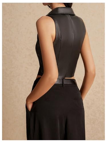 MakeMeChic Women's Leather Tops Zipper Vest V Neck Sleeveless Motorcycle Jacket Waistcoat Edgy Outfits2