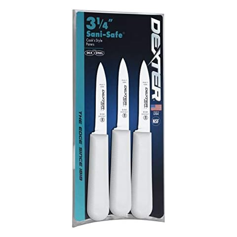 Dexter-Russell 3 pack of 3¼"Paring Knives, S104-3PCP, SANI-SAFE Series, Silver, White Cover