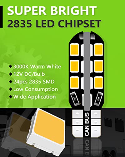 Unxmrff - 921 922 912 Rv Interior Led Light Bulbs Super Bright 24-Smd Warm White, T10 194 Led Bulb Replacement 12V Car Dome Map Lights, Rv Light, Trailer Boat Motorhome Camper Light Bulbs, Pack Of 20 #TOP1