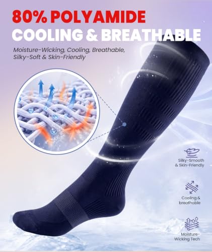 Image of PULIOU Compression Socks for Women Men, Comfortable 20-30 mmHg Circulation Knee High for Travel, Flying, Athletic, 2 Pairs