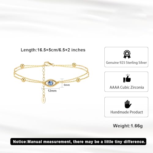 S925 Sterling Silver Double Strand Cubic Zirconia Evil Eye Bracelet Protection Jewelry For Women4