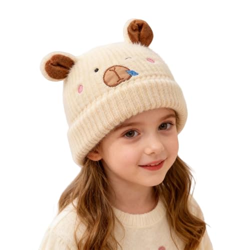 2026 Gorro Infantil de Punto para Invierno diseño orejero Protector para niños y niñas cálido Accesorio Exterior con Animal Resistente (Beige, 3-8 Years)