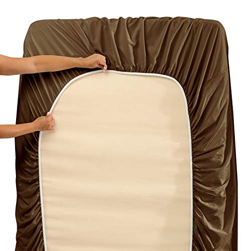 Image of Hearth & Harbor Extra Deep Pocket 4-Piece Bed Sheets Set - Super Deep Fitted Sheet 18-24 inces Depth, Fits High Profile Mattresses with Toppers, California King, Chocolate Brown | 4 Piece Bed Sheet Set, Ultra Soft & Breathable, Fits Up to 24 inch Mattress, Hotel Luxury