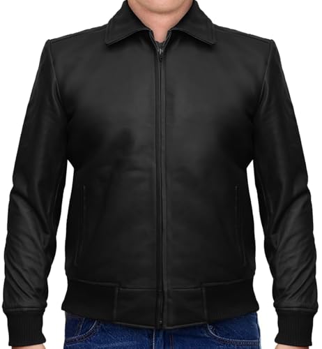 Image of 70s Style Classic Bomber Leather Jacket - Mens Vintage Real Lambskin Jacket