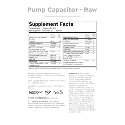 Image of Nutrithority Pump Capacitor Non-Stimulant Sugar-Free Pre Workout for Men & Women, Unflavored, 40 Servings - Nitric Oxide Booster, Intense Focus, Powerful Pumps & Strength Gains