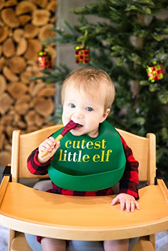 Pearhead Christmas Baby and Toddler Bib Set, Holiday Baby Gifts, Silicone Toddler Bibs with Food Catcher Pocket, Dishwasher Safe, BPA Free, Cutest Little Elf, Set of 2 (Pack of 2)3