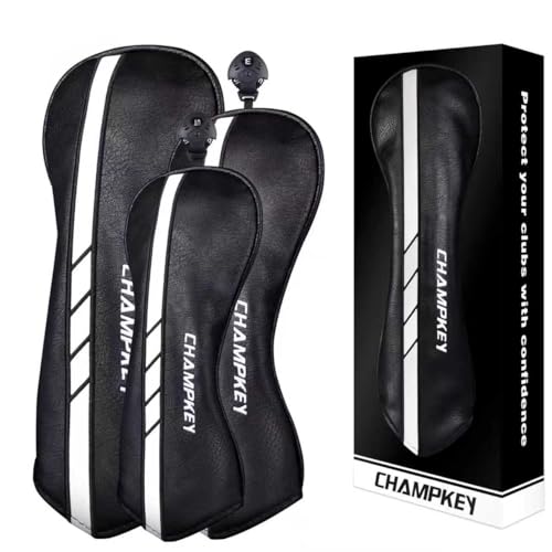 CHAMPKEY Premium Golf Head Covers for Woods & Driver - Advanced Polyurethane Synthetic Leather - Available as Single or Full Set