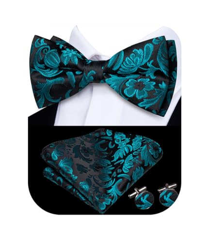 Image of Hi-Tie Bow Ties for Men Pre-Tied Pocket Square with Cufflinks Mens Bowtie Sets for Wedding Formal Party