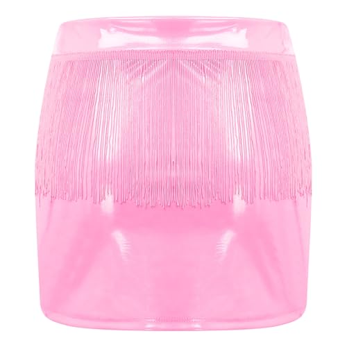 CHICTRY Women Music Festival Fringed Skirt Patent Leather V-Front Side Invisible Zipper Miniskirt4
