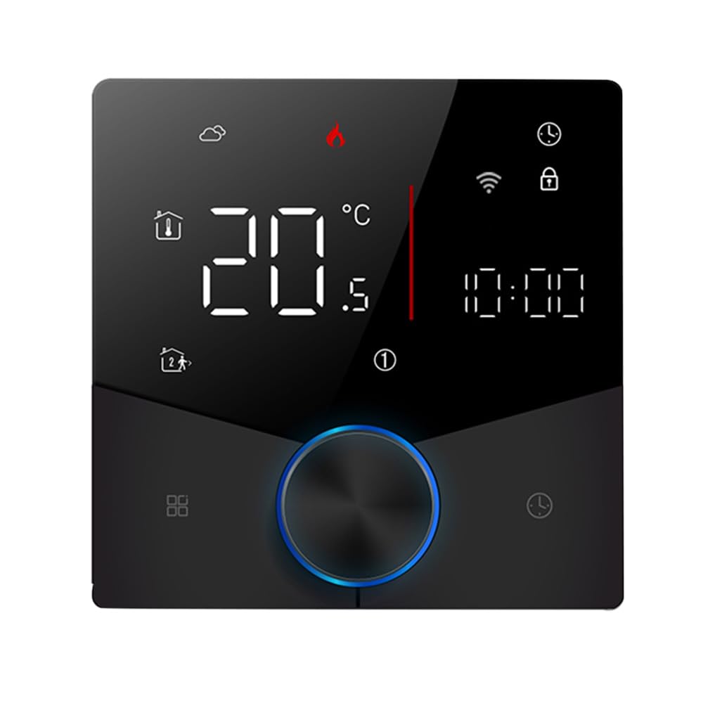 ACAGALA Smart Tuya WiFi-Thermostat, Sprachsteuerung, digitaler, wöchentlich programmierbarer Temperaturregler, digitaler Smart-Knopf-Thermostat mit dimmbarer Lichtfarbe für elektrische Heizung