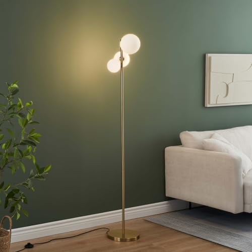 KOSILUM - Lampadaire doré trois boules de verre blanc 150 cm - Melinda - Lumière Blanc Chaud Eclairage Salon Chambre Cuisine Couloir - - - G9 - IP20